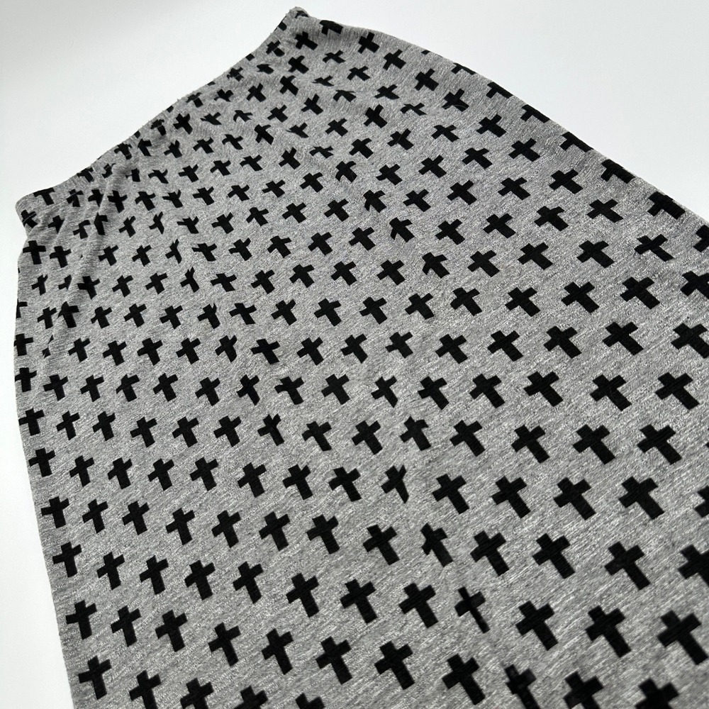 Y2K Goth Cross Print Maxi Skirt Womens S Gray Grunge Alt Honey Punch Slit